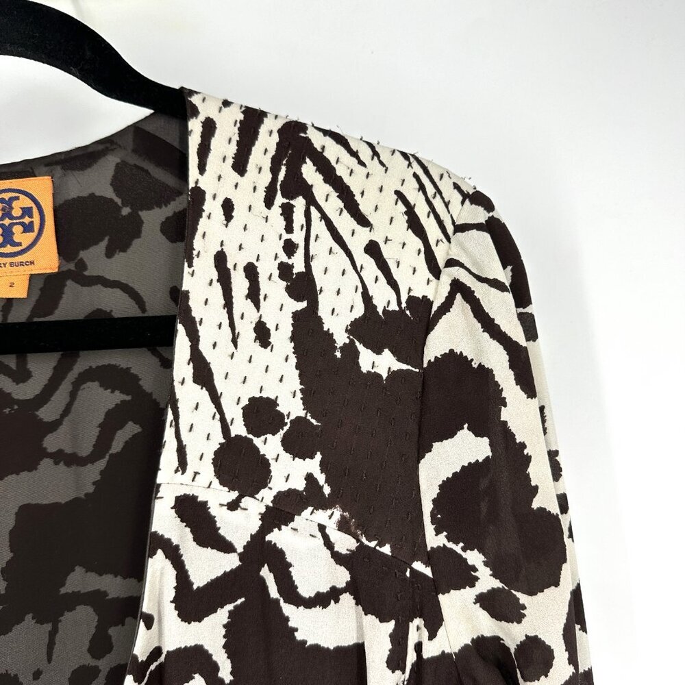 Tory‎ Burch Animal Print Silk Wrap Dress Brown/White Size 2 - Picture 5 of 11